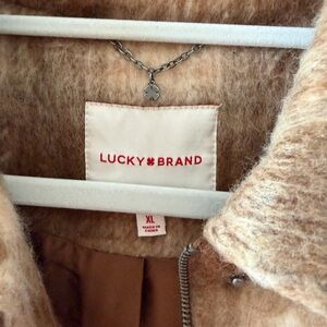 Lucky Brand jacket cropped Tan and Brown plaid.